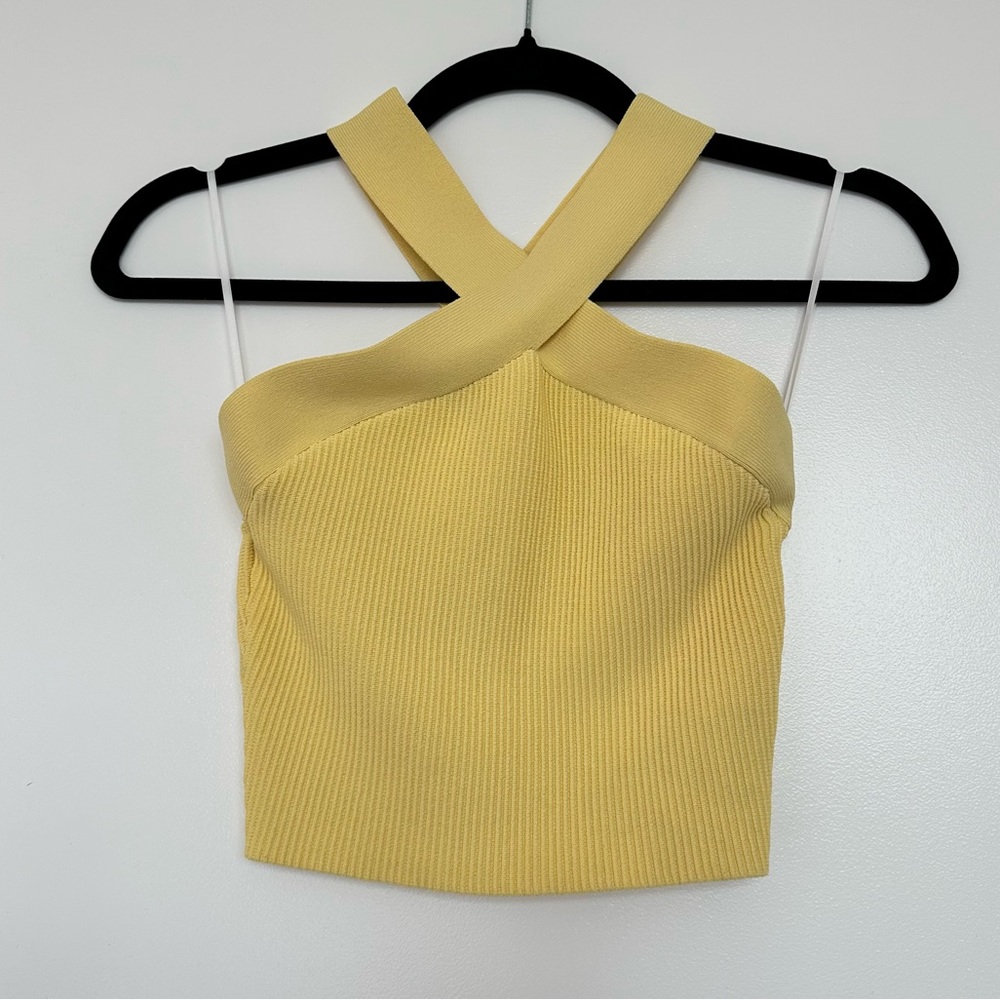 Babaton Yellow Sculpt Knit Criss Cross Cropped Tank